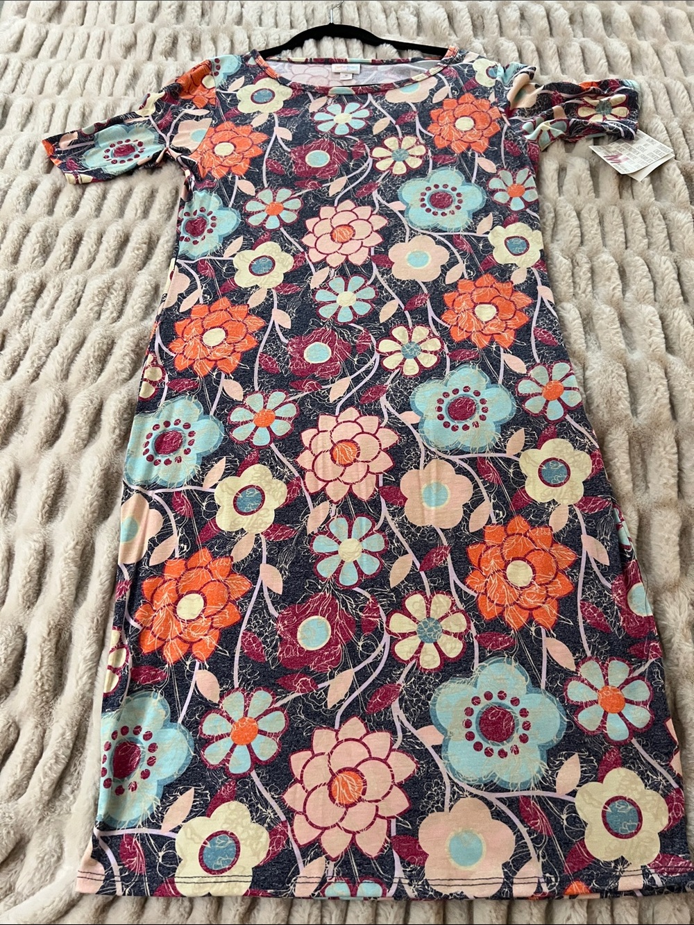 LuLaRoe Julia Floral Dress - Navy, Orange, Mint, Cream